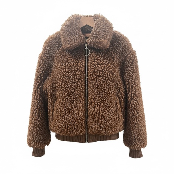 Zara Jackets & Blazers - Zara TRF Brown Sherpa faux fur bomber jacket Size XS / Y2K